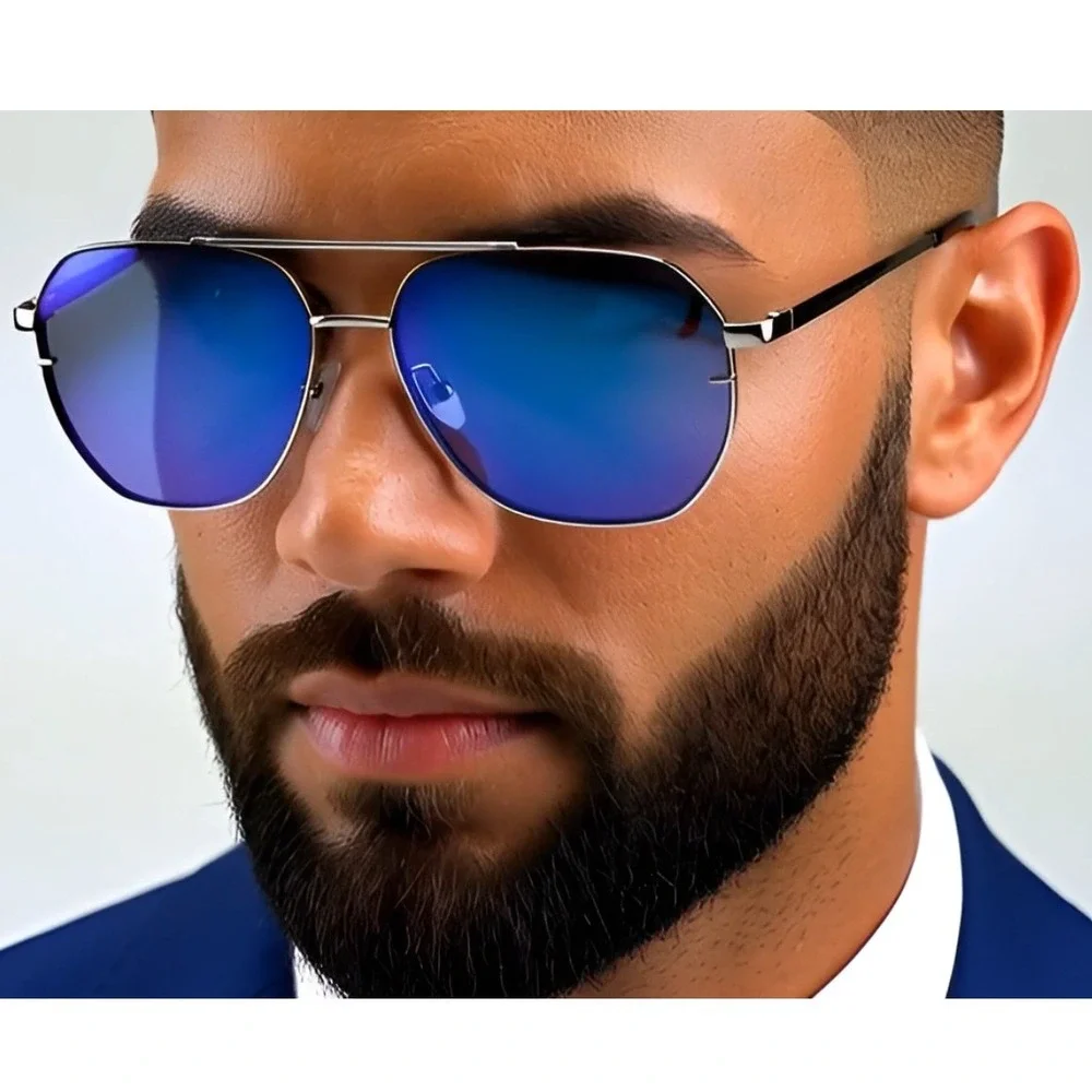 Square Sunglasses for Men and Women Fashion Metal‎ Vintage Gradient Shades Blue